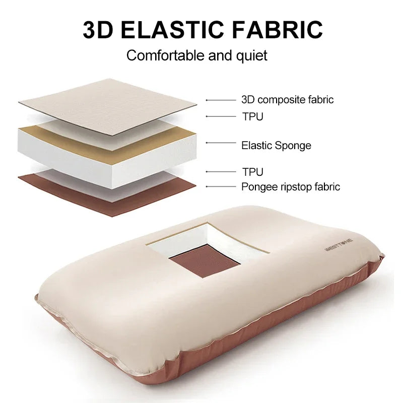 Self-Inflating Camping Pillow - Compact 3D Neck Support for Outdoor Travel