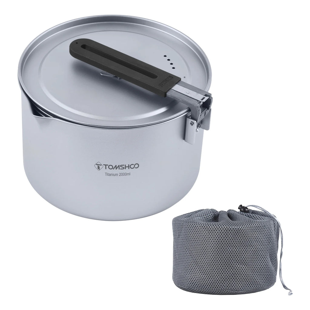 Tomshoo Portable 2L Camping Titanium Pot W Lid Collapsible Handle Outdoor Titanium Cooking Stock Pot Backpacking Cookware