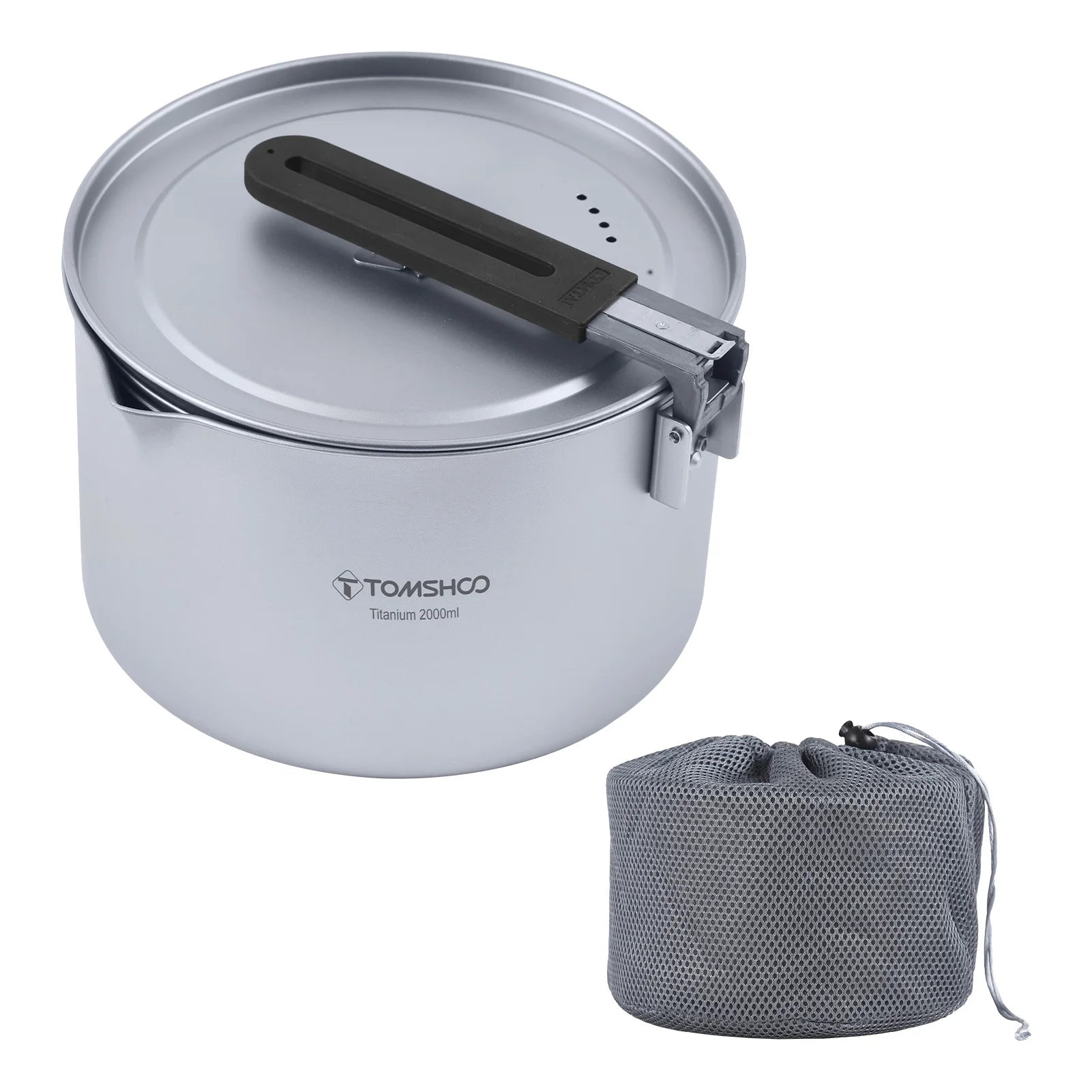 Tomshoo Portable 2L Camping Titanium Pot W Lid Collapsible Handle Outdoor Titanium Cooking Stock Pot Backpacking Cookware