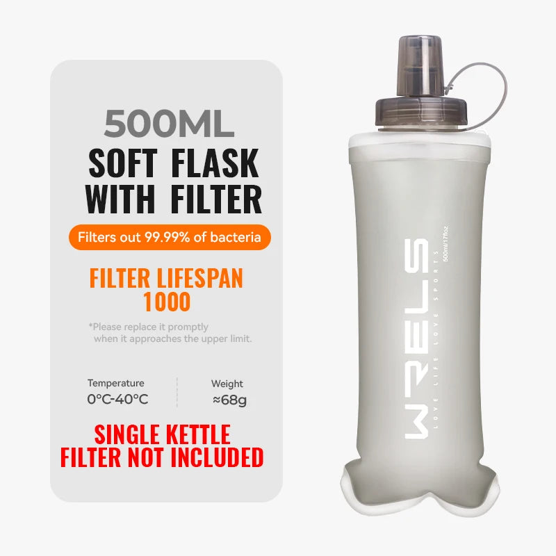 Water Filter Bottle Collapsible Soft Water Bottle with Filter Squeeze Dual Filtered Water Bottle Outdoor
