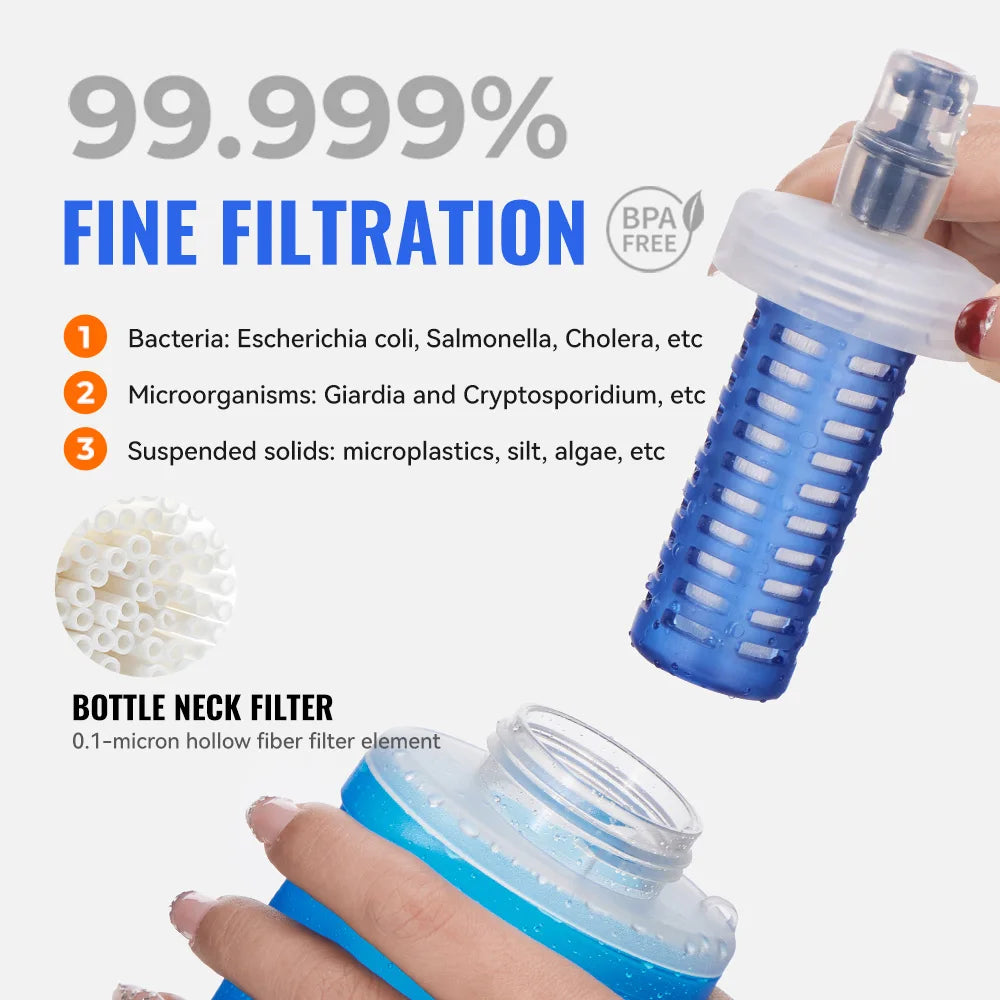 Water Filter Bottle Collapsible Soft Water Bottle with Filter Squeeze Dual Filtered Water Bottle Outdoor
