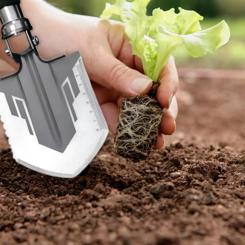 Folding Shovel and Camping Axe Multitool with Compass 