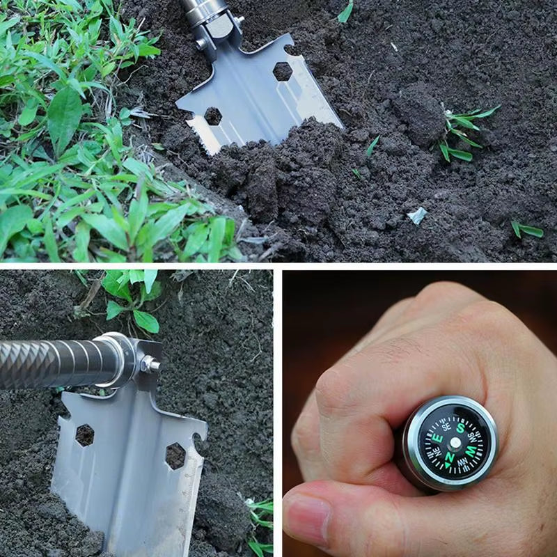 Folding Shovel and Camping Axe Multitool with Compass 