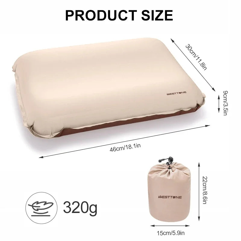 Self-Inflating Camping Pillow - Compact 3D Neck Support for Outdoor Travel