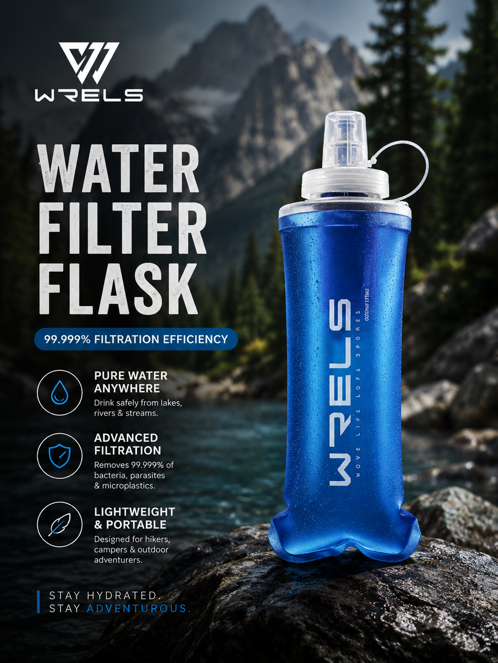 Collapsible Soft Water Bottle with Filter Squeeze 99.999% Filtration