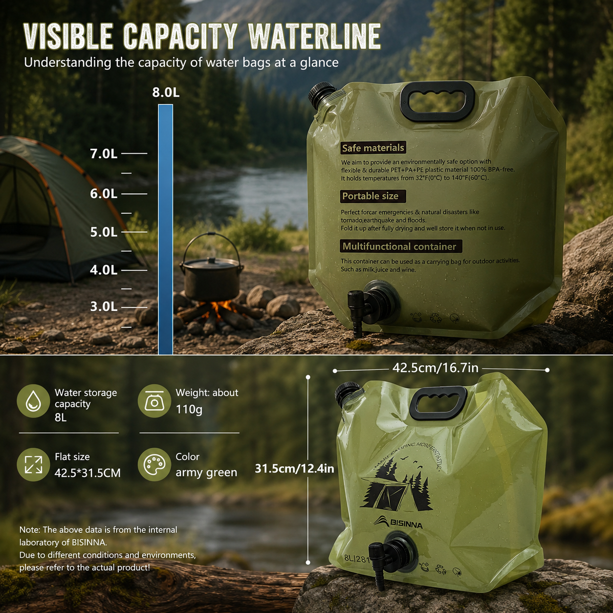 8L Large Capacity Thickened Folding Water Bag