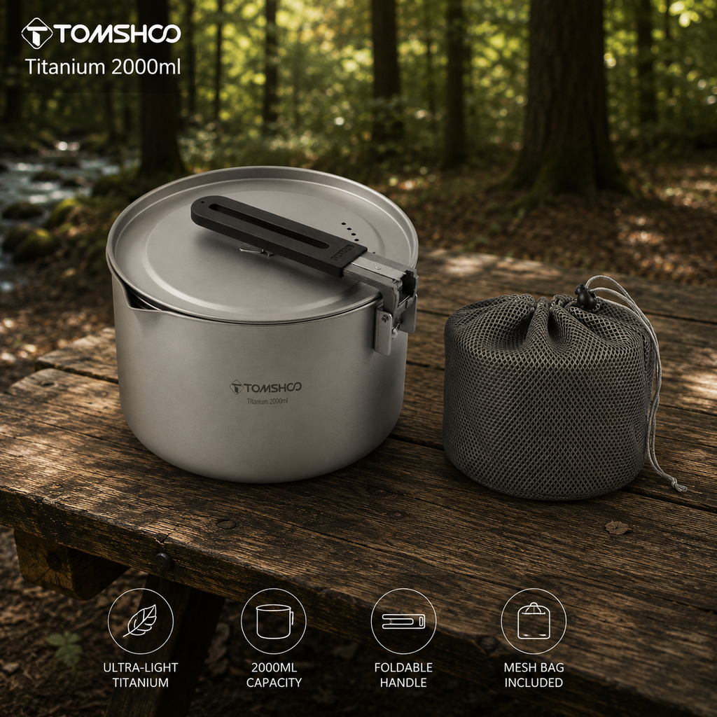 Tomshoo Portable 2L Camping Titanium Pot