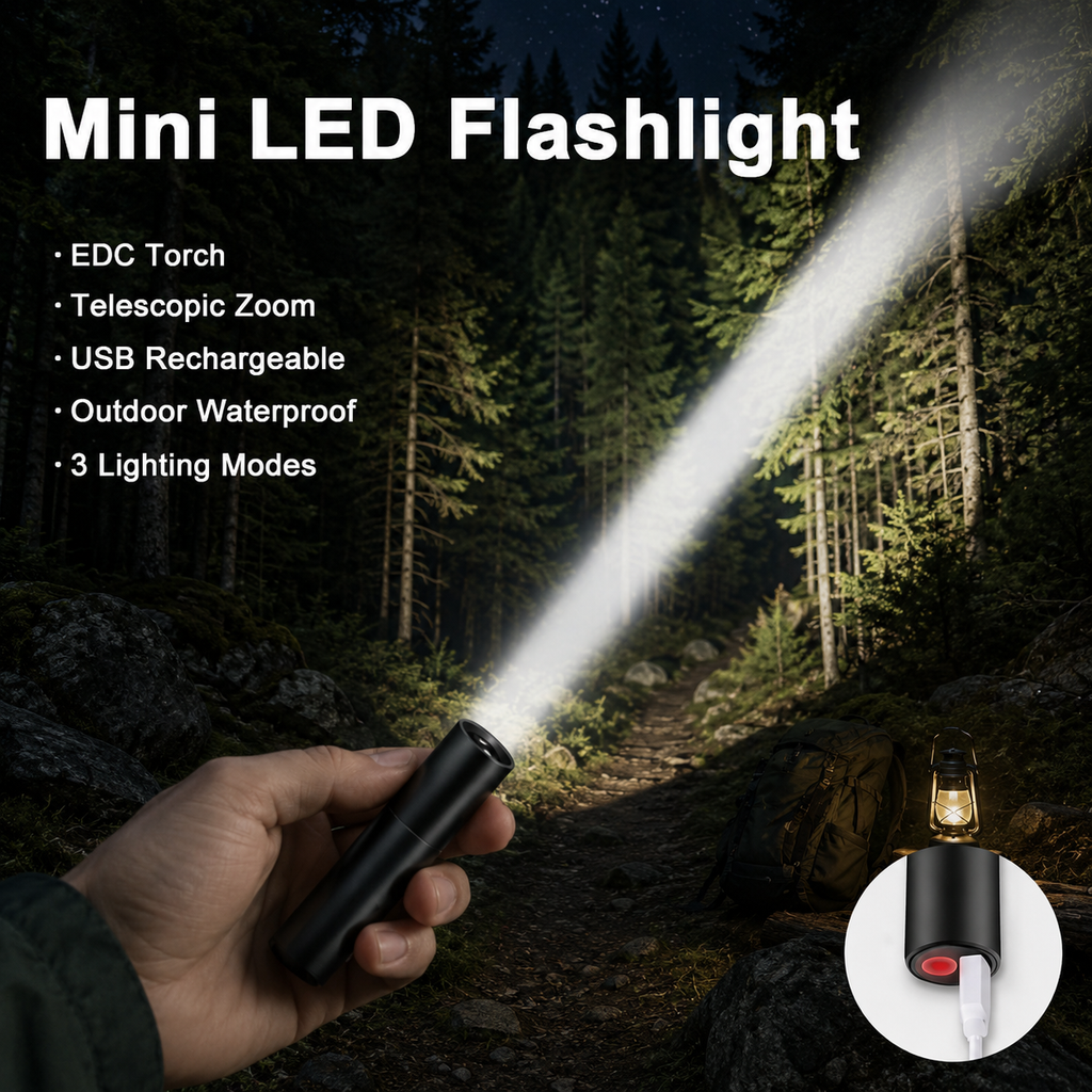 Mini Rechargable Waterproof Telescopic Zoom Flashlight