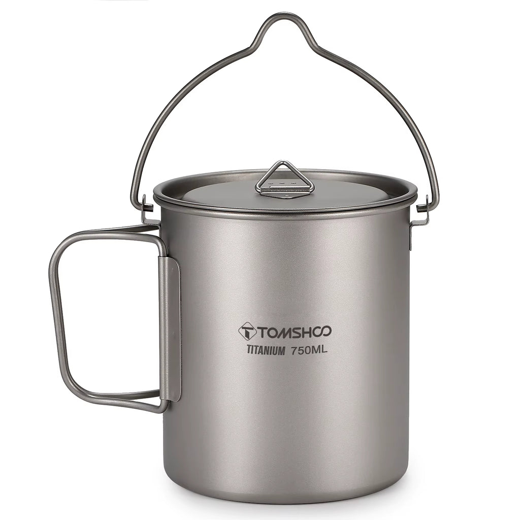 3 PCS Titanium Cookware Set Ultralight 750Ml Pot 450Ml Water Cup Mug W Lid Folding Spork for Outdoor Camping Backpacking