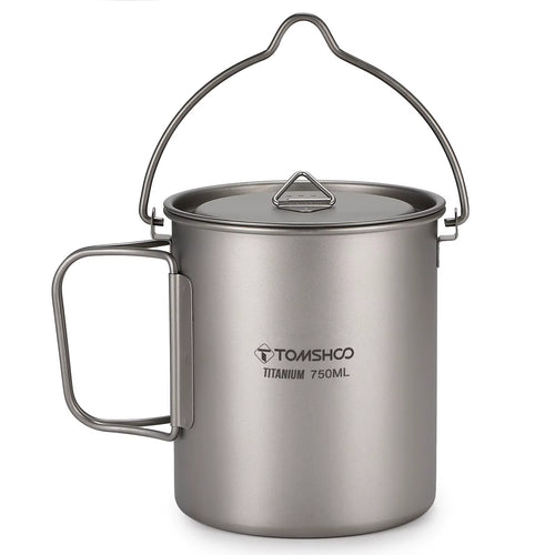 3 PCS Titanium Cookware Set Ultralight 750Ml Pot 450Ml Water Cup Mug W Lid Folding Spork for Outdoor Camping Backpacking