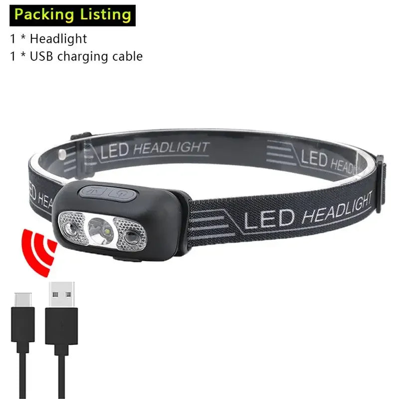 Induction Headlamps Mini LED Charging Headlight Camping Flashlight Led Head-Mounted Strong Light Fishing Portable Torch Lamp