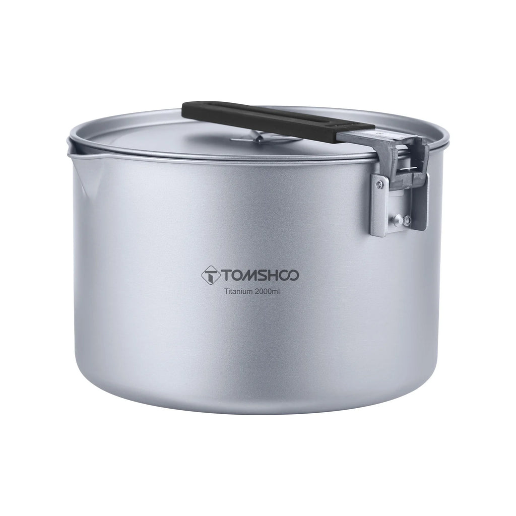 Tomshoo Portable 2L Camping Titanium Pot W Lid Collapsible Handle Outdoor Titanium Cooking Stock Pot Backpacking Cookware
