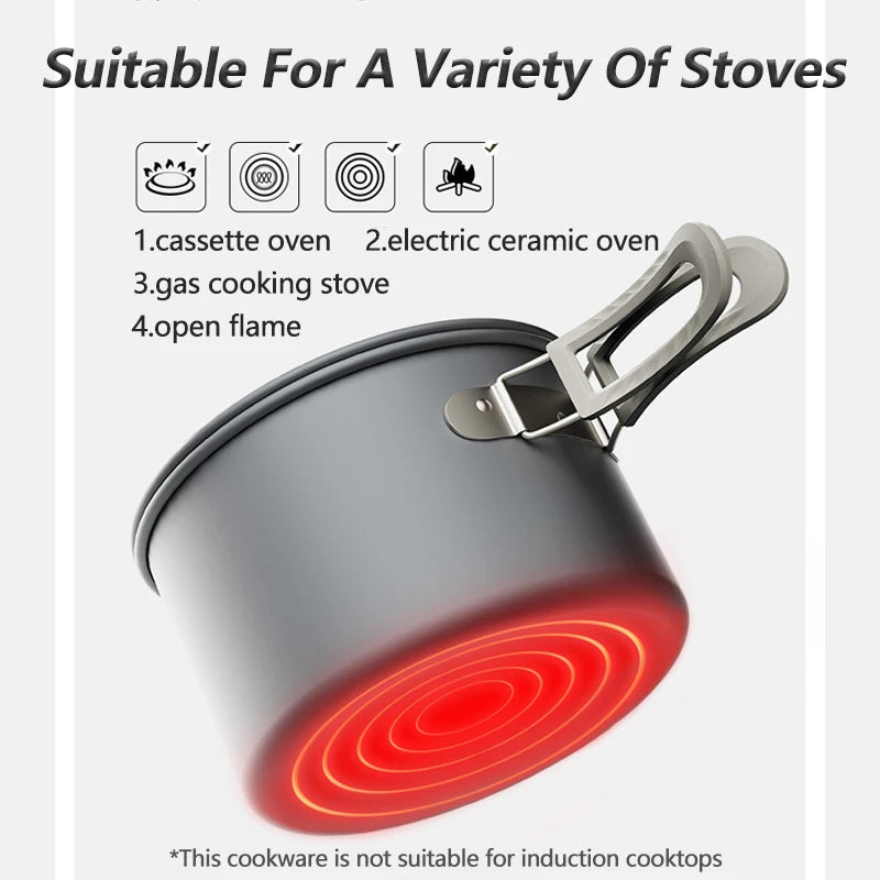 Camping Cookware Kit Outdoor Cooking Ultralight Aluminum Pot Kettle Tablewear Set Kitchen Utensils Camping Gear